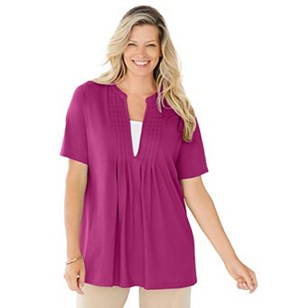Woman Within Plus Size 7-Day Layer-Look Elbow-Sleeve Tee