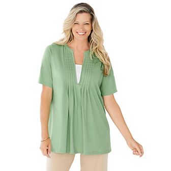 Woman Within Plus Size 7-Day Layer-Look Elbow-Sleeve Tee
