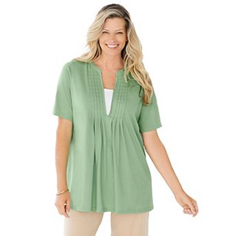 Woman Within Plus Size 7-Day Layer-Look Elbow-Sleeve Tee