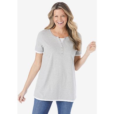 Woman Within Women's Plus Size Layered-Look Tee