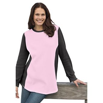 Woman Within Plus Size Colorblock Scoopneck Thermal Sweatshirt