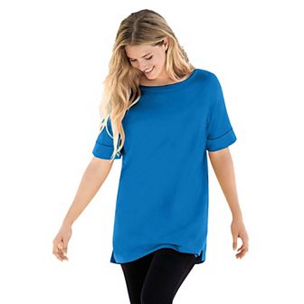 Woman Within Plus Size Perfect Cuffed Elbow-Sleeve Boat-Neck Tee
