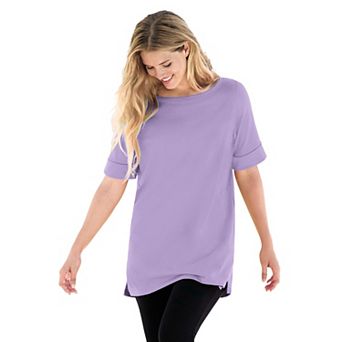Woman Within Plus Size Perfect Cuffed Elbow-Sleeve Boat-Neck Tee
