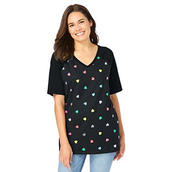 Woman Within Plus Size Elbow Sleeve V-Neck Baseball Tee