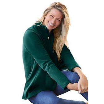Woman Within Plus Size Microfleece Quarter-Zip Pullover