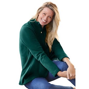 Woman Within Plus Size Microfleece Quarter-Zip Pullover