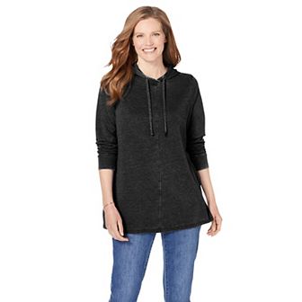 Woman Within Plus Size Pleat-Back Swing Hoodie Sweatshirt