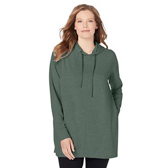 Woman Within Plus Size Pleat-Back Swing Hoodie Sweatshirt