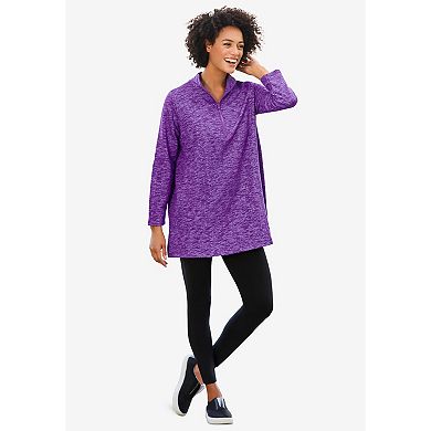 Woman Within Plus Size French Terry Quarter-Zip Sweatshirt