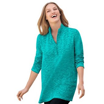 Woman Within Plus Size French Terry Quarter-Zip Sweatshirt
