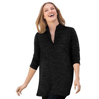 Woman Within Plus Size French Terry Quarter-Zip Sweatshirt
