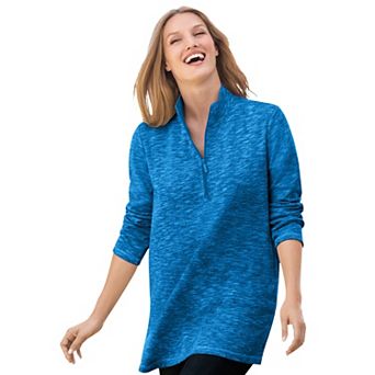 Woman Within Plus Size French Terry Quarter-Zip Sweatshirt