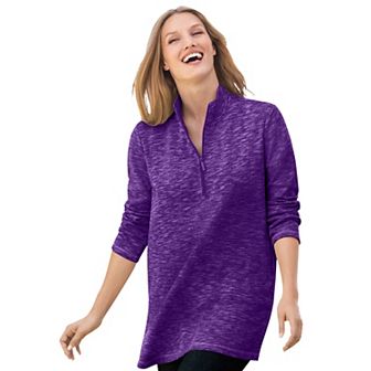 Woman Within Plus Size French Terry Quarter-Zip Sweatshirt