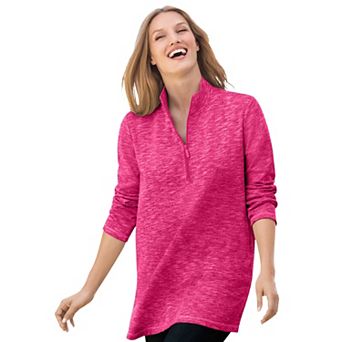 Woman Within Plus Size French Terry Quarter-Zip Sweatshirt