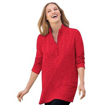 Woman Within Plus Size French Terry Quarter-Zip Sweatshirt