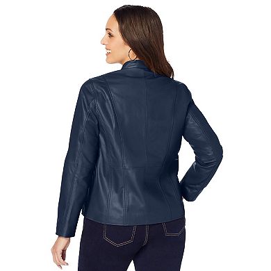 Jessica London Women's Plus Size Zip Front Leather Jacket