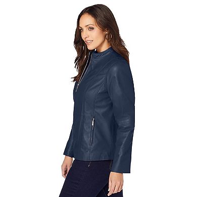 Jessica London Women's Plus Size Zip Front Leather Jacket