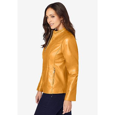 Jessica London Women's Plus Size Zip Front Leather Jacket