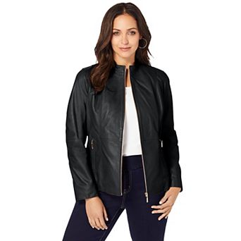 Jessica London Women's Plus Size Zip Front Leather Jacket