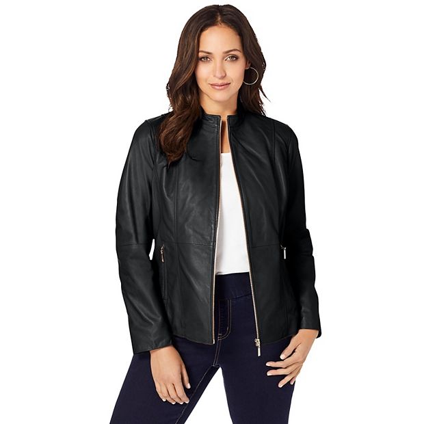 Jessica London Women s Plus Size Zip Front Leather Jacket