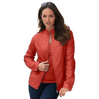 Jessica London Women's Plus Size Zip Front Leather Jacket