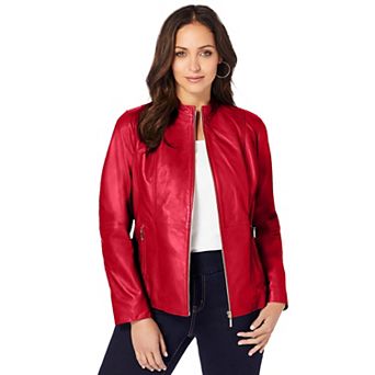 Jessica London Women's Plus Size Zip Front Leather Jacket