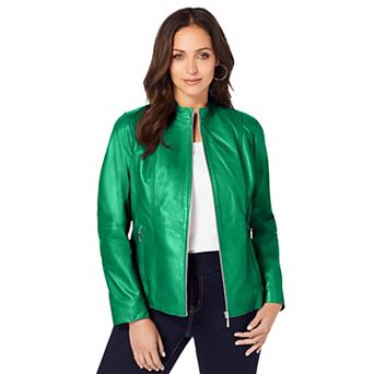 Jessica London Women's Plus Size Zip Front Leather Jacket
