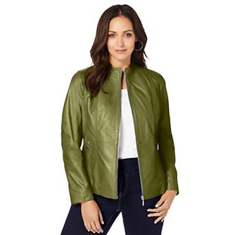 Jessica London Women's Plus Size Zip Front Leather Jacket