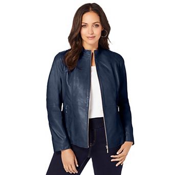Jessica London Women's Plus Size Zip Front Leather Jacket