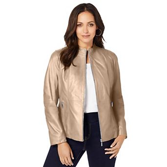 Jessica London Women's Plus Size Zip Front Leather Jacket