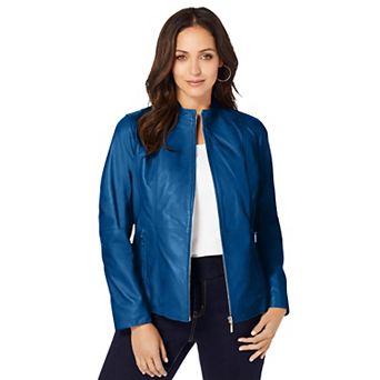 Jessica London Women's Plus Size Zip Front Leather Jacket