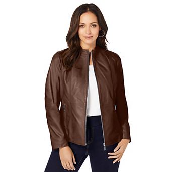 Jessica London Women's Plus Size Zip Front Leather Jacket