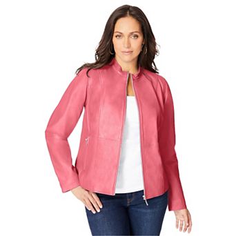 Jessica London Women's Plus Size Zip Front Leather Jacket