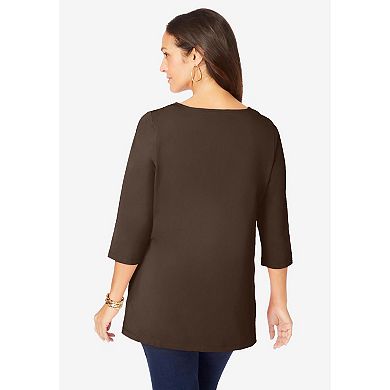 Jessica London Women's Plus Size Stretch Cotton Notch Neck Tunic