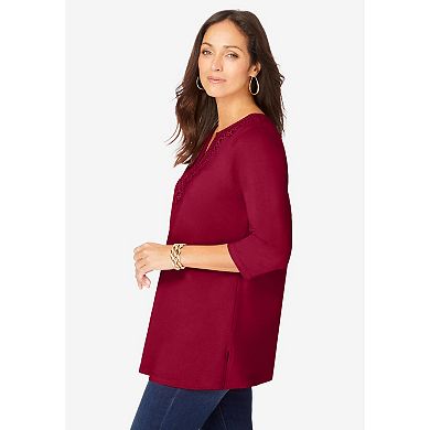 Jessica London Women's Plus Size Stretch Cotton Notch Neck Tunic