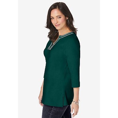 Jessica London Women's Plus Size Stretch Cotton Notch Neck Tunic