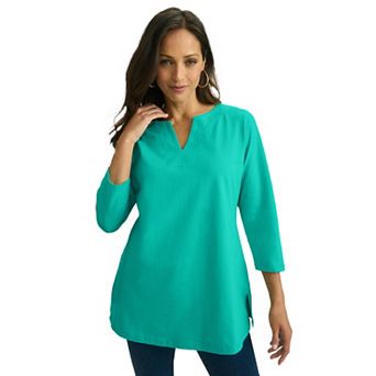 Jessica London Women's Plus Size Stretch Cotton Notch Neck Tunic