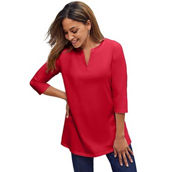 Jessica London Women's Plus Size Stretch Cotton Notch Neck Tunic