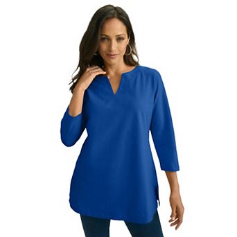 Jessica London Women's Plus Size Stretch Cotton Notch Neck Tunic