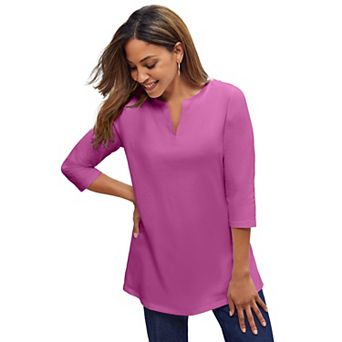 Jessica London Women's Plus Size Stretch Cotton Notch Neck Tunic