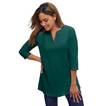 Jessica London Women's Plus Size Stretch Cotton Notch Neck Tunic