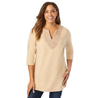 Jessica London Women's Plus Size Stretch Cotton Notch Neck Tunic