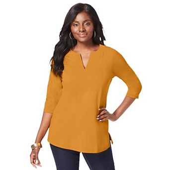 Jessica London Women's Plus Size Stretch Cotton Notch Neck Tunic