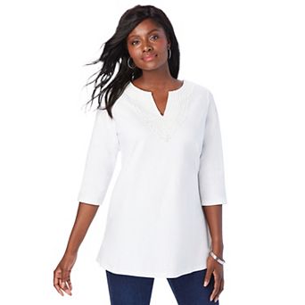 Jessica London Women's Plus Size Stretch Cotton Notch Neck Tunic