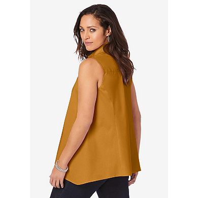 Jessica London Women's Plus Size Stretch Cotton Poplin Sleeveless Shirt