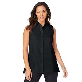 Jessica London Women's Plus Size Stretch Cotton Poplin Sleeveless Shirt