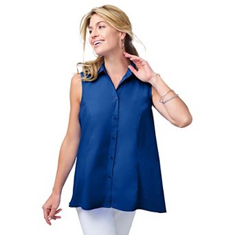 Jessica London Women's Plus Size Stretch Cotton Poplin Sleeveless Shirt