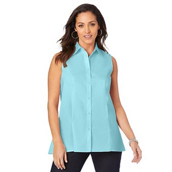 Jessica London Women's Plus Size Stretch Cotton Poplin Sleeveless Shirt
