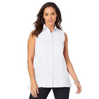 Jessica London Women's Plus Size Stretch Cotton Poplin Sleeveless Shirt