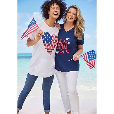 Woman Within Plus Size Americana Kangaroo Pocket Tee